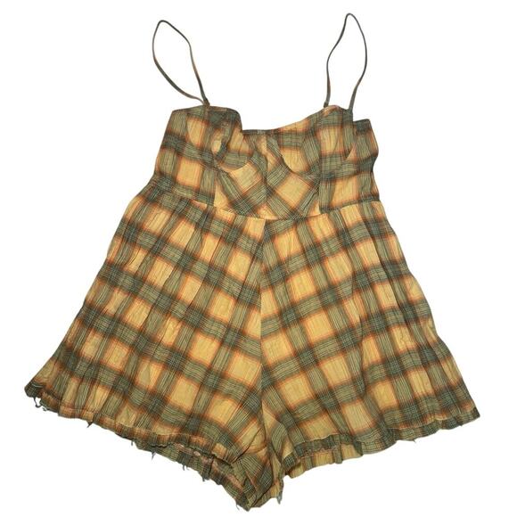 NWT Urban Outfitters Plaid Crinkle Cotton Romper In Yellow & Green Size Large - Picture 4 of 12